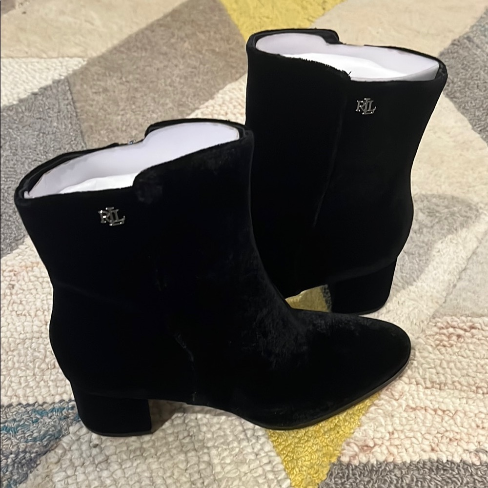 Ralph Lauren Black Ankle Boots with Block Heel